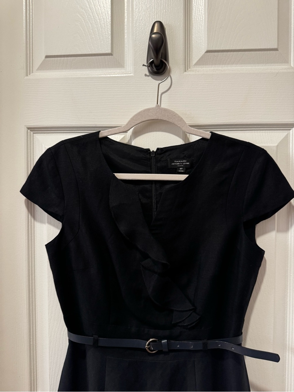 Tahari Arthur S. Levine Linen Blend Black Ruffle Midi Dress 8P - Picture 5 of 8